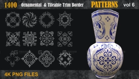 日式风瓷器花纹花朵高清无缝平铺纹理贴图 1400 Ornamental & Tileable Trim Border Patterns vol6