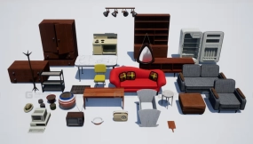【UE】世纪中期风格房屋道具  Mid-century House Props