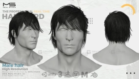5款男性辫子卷发头发毛发面片模型 Male Hair Part 6 - Professional Realtime Hair Card