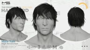 5款男性辫子卷发头发毛发面片模型 Male Hair Part 6 - Professional Realtime Hair Card