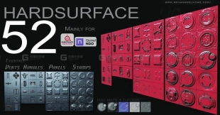 科幻机械硬表面Alpha贴图+笔刷  FULL HARDSURFACE - ESSENTIAL ALPHAS PACK