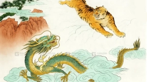 中国神龙纹样白描线稿