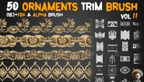 zbrush花纹装饰花边笔刷+贴图 50 Ornaments Trim Brush – Vol 11