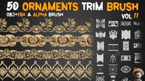 zbrush花纹装饰花边笔刷+贴图 50 Ornaments Trim Brush – Vol 11