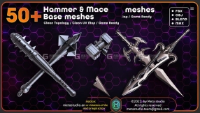 100组刀剑锤子3D模型 ArtStation – 50 Sword + 50 Hammer & Mace Base Meshes