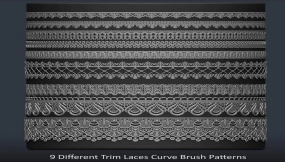 蕾丝花纹装饰笔刷+模型 9 Trim Lace Multi Brush for Zbrush