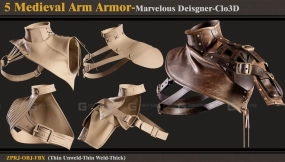 5款中世纪臂甲服装设计软件制作包含工程文件与格式转换 Five Medieval Arm Armor Marvelous Designer-Clo3D ZPRJ FBX OBJ