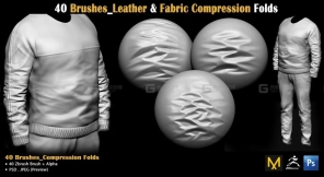40个皮革布料褶皱zbrush笔刷 