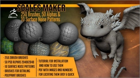 鳞片笔刷包 250 ZBrush Brushes 50 Alphas and 10 Surface Patterns