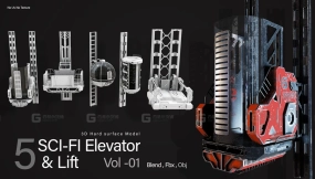 5款科幻电梯部件模型vol1 5 Sci-fi Elevator Kitbash VOl 01