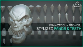 52款Zbrush专用怪兽、动物及野兽尖牙牙齿IMM笔刷及配套3D模型