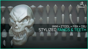 52款Zbrush专用怪兽、动物及野兽尖牙牙齿IMM笔刷及配套3D模型