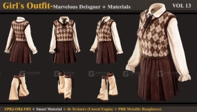 女性套装短裙针织马甲长袜衬衫 Girl's Outfit 13