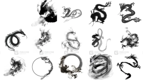 中国古风手绘水墨龙古典国画茶道海报装饰图PNG素材