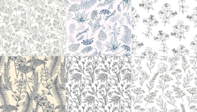 复古素描花鸟植物印花图案矢量设计