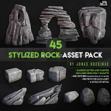 45个风格化石头模型 CGTrader – 45 Stylized Rock Asset Pack Low-Poly 3D Model
