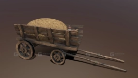 风格化中世纪马车带灯和干草 Stylized medieval cart with a lamp and hay