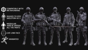 【UE】模块化男人军事服装绑定动画   Man – Military Outfit 5 – Modular – Rigged – Animated