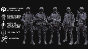 【UE】模块化男人军事服装绑定动画   Man – Military Outfit 5 – Modular – Rigged – Animated