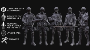 【UE】模块化男人军事服装绑定动画   Man – Military Outfit 5 – Modular – Rigged – Animated