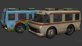 Q版本卡通复古房车 - RUV 3D model-69