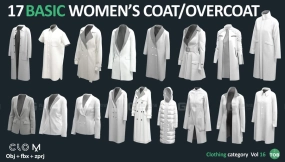 17款外套风衣大衣西装羽绒服外套衣服模型 17 BASIC WOMEN'S COAT  OVERCOAT  JACKET PACK  Marvelous Designer  CLO3D + ZPRJ + OBJ + FBX 