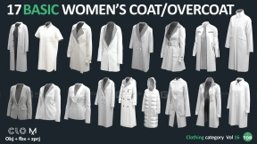 17款外套风衣大衣西装羽绒服外套衣服模型 17 BASIC WOMEN'S COAT  OVERCOAT  JACKET PACK  Marvelous Designer  CLO3D + ZPRJ + OBJ + FBX 