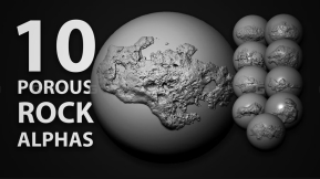 10个岩石岩浆山脉山谷石头Alpha笔刷 10 Porous Rock Alpha Brushes