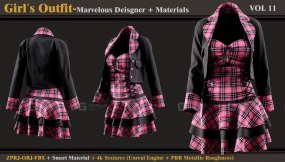 女孩服装11 MD Clo3d 智能材质 4K贴图 OBJ FBX Girl’s Outfit 11 – MD Clo3d + Smart Material + 4K Textures + OBJ + FBX