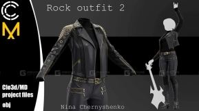 摇滚铆钉皮衣外套皮裤装模型 Rock outfit 2. Marvelous Designer