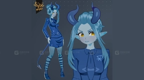 动漫青蓝色恶魔女孩 - 绑定-Anime Azure Demon Girl - Rigged