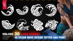 30款手绘浪花海浪印花图案Alpha贴图4K高清 30 4K OCEAN WAVE DESIGN VECTORS AND ALPHA HIGH END QUALITY RES ALPHA TRANSPARENT SVG VECTOR VOL103