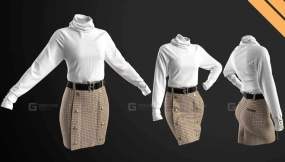 女士套装毛衣裙子 Ladies Outfit Sweater with Pencil skirt in Marvelous Designer
