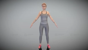 灰色运动服女性A姿势412 Sporty woman in grey outfit in A-pose 412