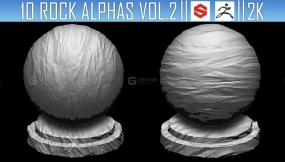 10组岩石表面砖块碎裂Alpha贴图vol2  10 Rock Alphas Vol.2 (ZBRush Substance 2K)