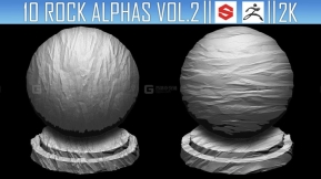 10组岩石表面砖块碎裂Alpha贴图vol2  10 Rock Alphas Vol.2 (ZBRush Substance 2K)