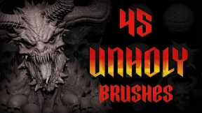 45+动物犄角牙齿尖刺皮肤舌头眼睛骷髅嘴触角笔刷 Zbrush + Blender 45 Unholy Brushes