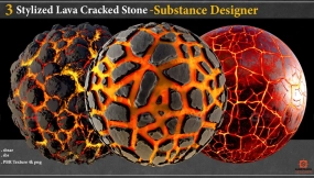 风格化熔岩材质纹理 6 Stylized Rock-Stone Material-Sbs-Sbsar-Pbr