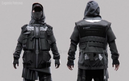 赛博朋克男性工装连帽外套裤子模型