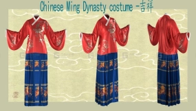 吉祥中国古风汉服明代明朝仙鹤龙纹长袍服饰模型