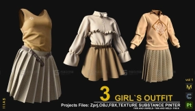 3+女孩百褶裙套装衬衫背心毛衣卫衣