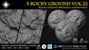 5种地面岩石山崖泥土石头笔刷 5 Digital Surface Rock & Cliff Brushes & Alphas Vol.22