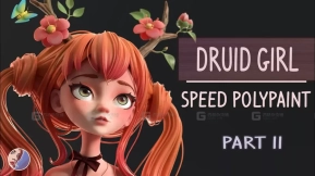 卡通风格化长发鞭子毛发笔刷 Druid Girl  Polypaint