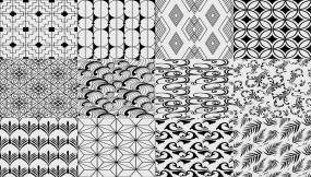 中国传统云水纹黑白印花背景矢量素材