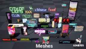 【UE】赛博朋克广告牌 标志套装 35件独特作品（赛博朋克广告牌）  Cyberpunk Billboards   Signs Set   35 Unique Pieces ( Cyberpunk Billboards )