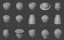 210个动漫卡通角色头发发型帽子模型