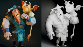 3D角色艺术家分享趣味油画风格维京人与龙模型