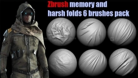 6个衣服布料织物褶皱笔刷  Memory and harsh folds for fabric (6 brush pack for Zbrush)