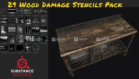 【贴图】木纹破损遮罩  29 Wood Damage Stencils Pack