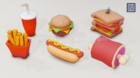 低多边形卡通漫画食物美食3D模型